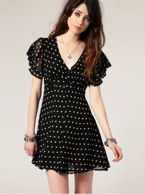 MINKPINK Polka Dot Mini Dress XS Black White Tie Back